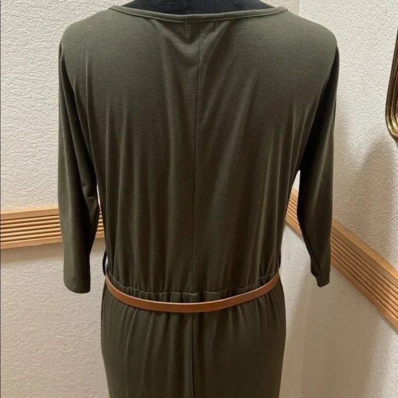 Qearal Elegant Olive Green Midi Dress Size L - Picture 8 of 10